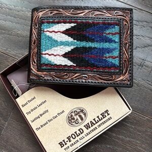 3D Belt Co. Hand tooled top grain leather bi-fold wallet,embroidered,western